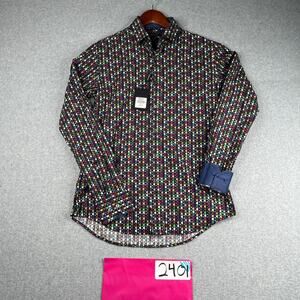 BUGATCHI Shaped Small Colorful Geometric Casual Button Up Long Sleeve New NWT